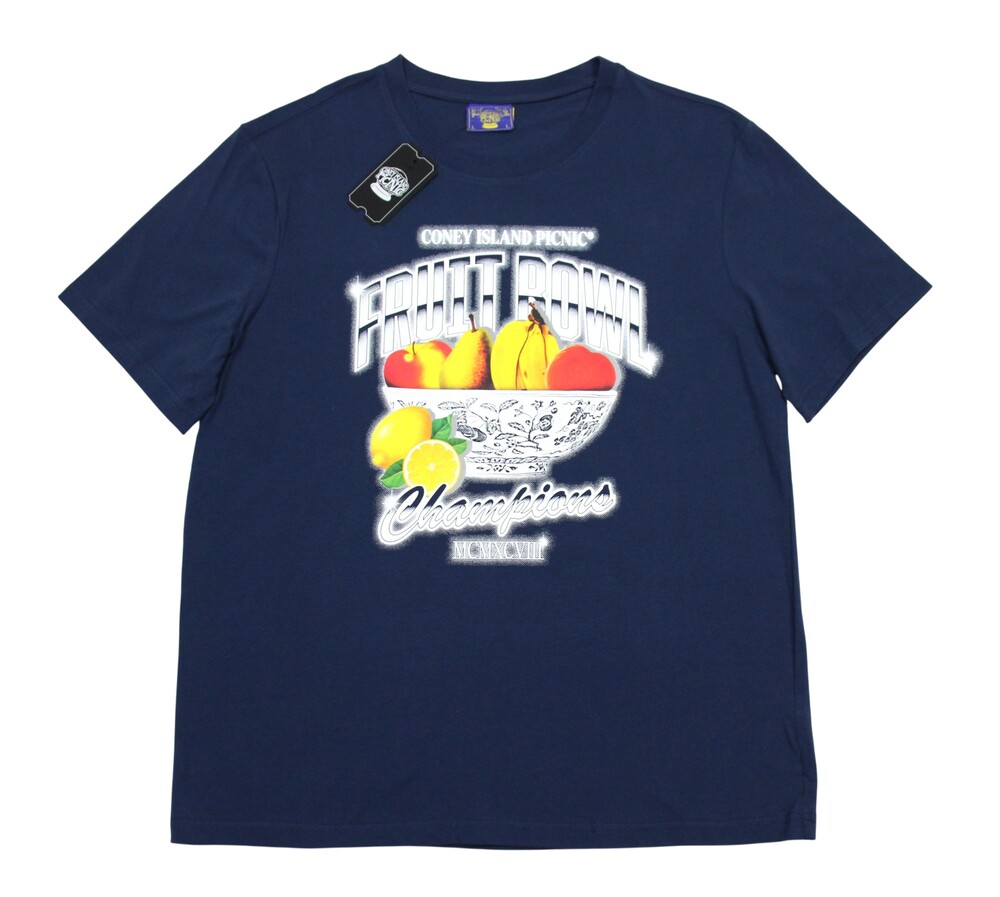 Coney Island Picnic Fruit Bowl Graphic T-Shirt Mens L Navy Cotton Crew Neck NWT